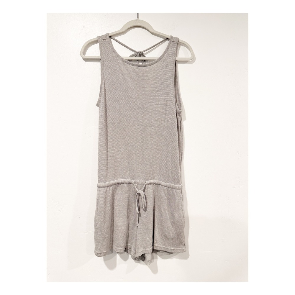 Prana Reversible Striped Romper Gray White Sleeveless Drawstring Waist Small